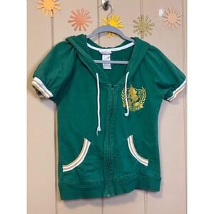 Disneyland Resort Mickey Mouse Green Short Sleeve Zip Up Hoodie Large Vintage